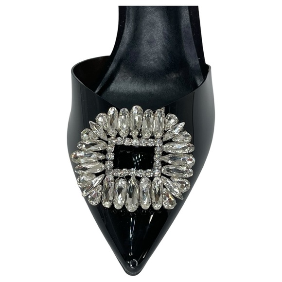 International Concepts Scienna Black Vinyl Rhinestone Womens Heels Size 8M - Picture 7 of 11
